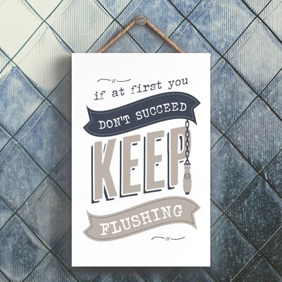 P3275 - Keep Flushing Modern Grey Typography Home Humor Targa da appendere in legno