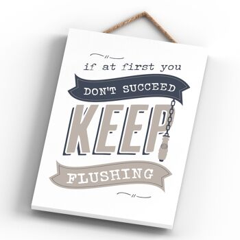 P3275 - Keep Flushing Modern Grey Typography Home Humor Plaque à suspendre en bois 4