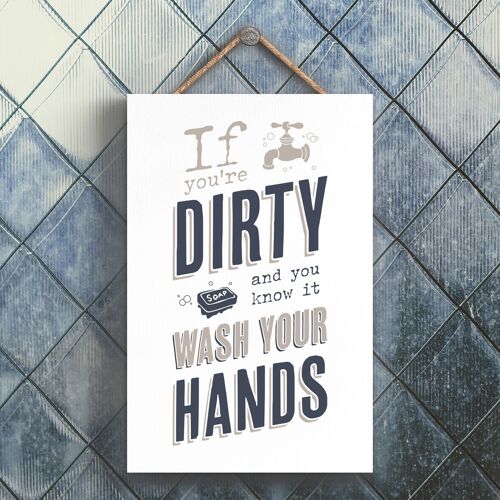 P3276 - Wash Your Hands Modern Grey Typography Home Humour Wooden Hanging Plaque