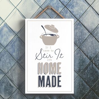 P3278 - Stir Its Homemade Modern Grey Typography Home Humor Plaque à suspendre en bois 1