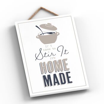 P3278 - Stir Its Homemade Modern Grey Typography Home Humor Plaque à suspendre en bois 2