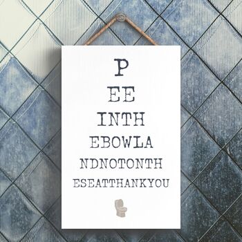 P3280 - Eye Test Pee Modern Grey Typography Home Humour Plaque à suspendre en bois 1