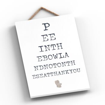 P3280 - Eye Test Pee Modern Grey Typography Home Humour Plaque à suspendre en bois 2