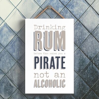 P3281 - Rum Pirate Not Alcoholic Modern Grey Typography Home Humour Wooden Hanging Plaque