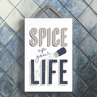 P3284 - Spice Up Life Modern Grey Typography Home Humour Plaque à suspendre en bois