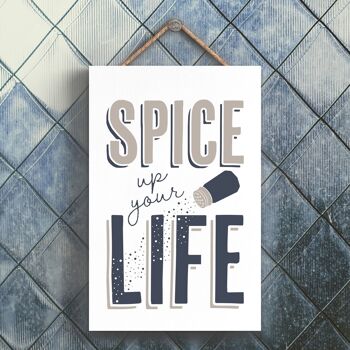 P3284 - Spice Up Life Modern Grey Typography Home Humour Plaque à suspendre en bois 1