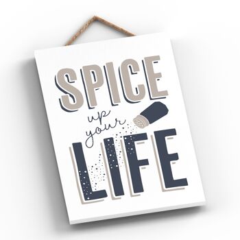 P3284 - Spice Up Life Modern Grey Typography Home Humour Plaque à suspendre en bois 2