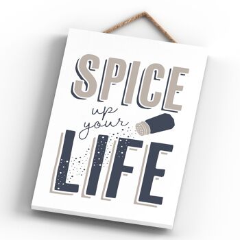 P3284 - Spice Up Life Modern Grey Typography Home Humour Plaque à suspendre en bois 4