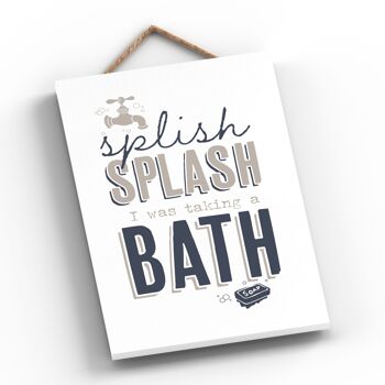 P3285 - Splish Splash Bath Moderne Gris Typographie Maison Humour Plaque Suspendue en Bois 2