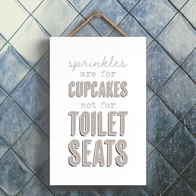 P3286 - Sprinkles For Cupcakes Modern Grey Typography Home Humour Plaque à suspendre en bois