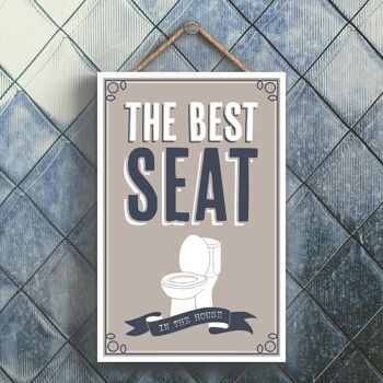 P3288 - Best Seat In The House Modern Grey Typography Home Humour Plaque à suspendre en bois 1