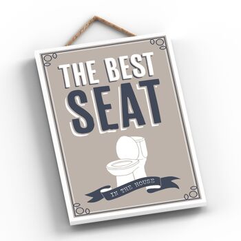 P3288 - Best Seat In The House Modern Grey Typography Home Humour Plaque à suspendre en bois 2