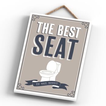 P3288 - Best Seat In The House Modern Grey Typography Home Humour Plaque à suspendre en bois 4
