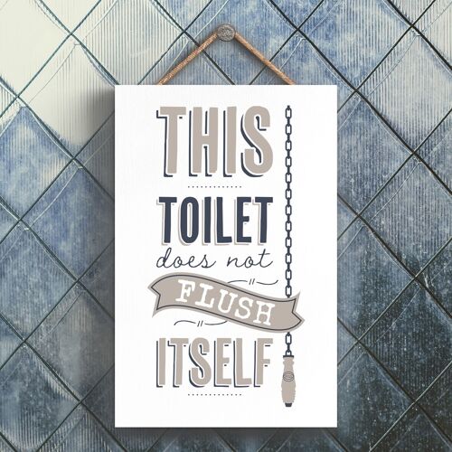 P3292 - Flush Itself Modern Grey Typography Home Humour Wooden Hanging Plaque