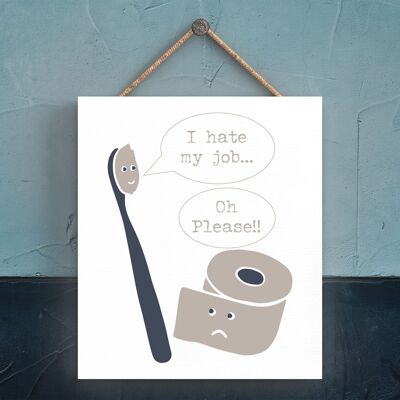P3307 - Toothbrush Loo Roll Jobs Modern Grey Typography Home Humour Wooden  Plaque