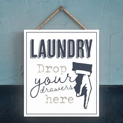 P3314 - Laundry Drop Modern Grey Typography Home Humour Wooden Hanging Plaque