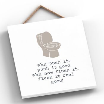 P3322 - Push It Flush It Moderne Gris Typographie Home Humour Plaque à Suspendre en Bois 2