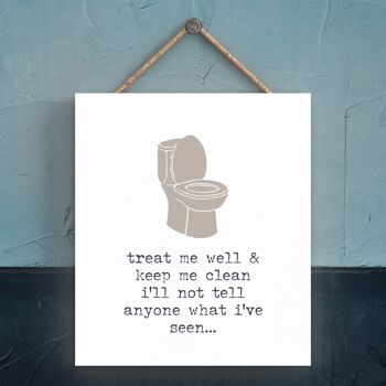 P3342 - Treat Well Toilet Modern Grey Typography Home Humor Plaque à suspendre en bois