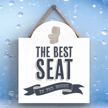P3355 - Best Seat Modern Grey Typography Home Humor Plaque à suspendre en bois 1