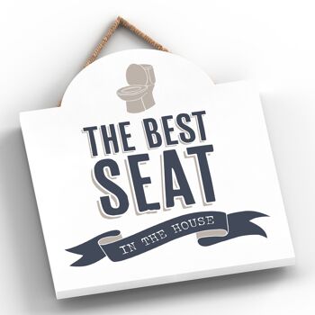 P3355 - Best Seat Modern Grey Typography Home Humor Plaque à suspendre en bois 2
