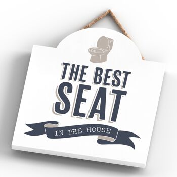 P3355 - Best Seat Modern Grey Typography Home Humor Plaque à suspendre en bois 4