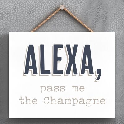 P3364 - Alexa Pass Champagne Moderne Gris Typographie Maison Humour Plaque à Suspendre en Bois