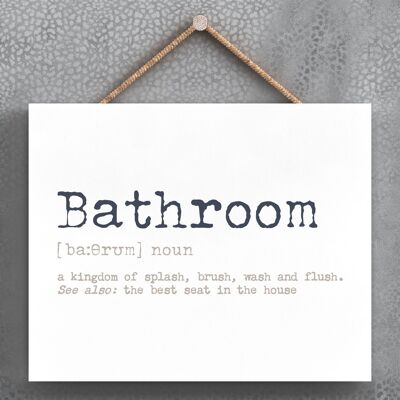 P3373 - Baño Moderno Tipografía Gris Home Humor Placa Colgante de Madera