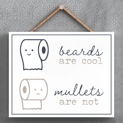 P3374 - Beards And Mullets Modern Gray Typography Home Humor Placa colgante de madera