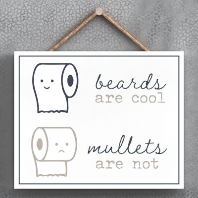 P3374 - Beards And Mullets Modern Grey Typography Home Humour Wooden Hanging Plaque