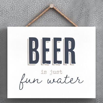 P3375 - Beer Fun Water Moderna tipografia grigia Umorismo domestico Targa da appendere in legno