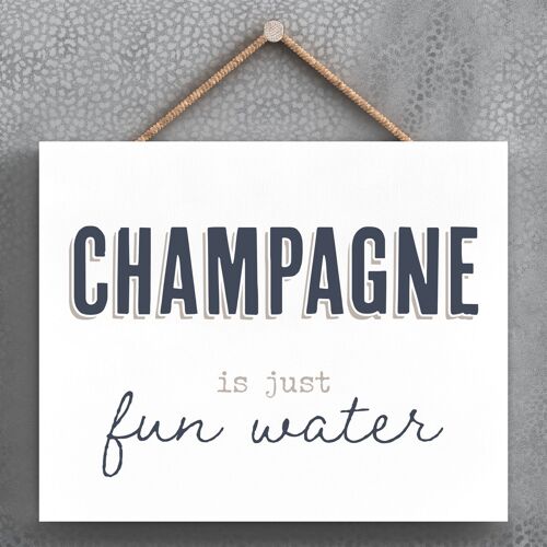 P3376 - Champagne Fun Water Modern Grey Typography Home Humour Wooden Hanging Plaque