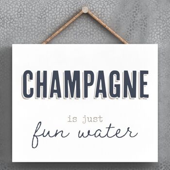 P3376 - Plaque à suspendre en bois Champagne Fun Water Modern Grey Typography Home Humour 1