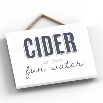 P3377 - Cider Fun Water Modern Grey Typography Home Humor Plaque à suspendre en bois 2