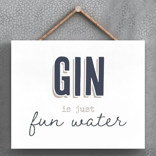 P3380 - Gin Fun Water Modern Grey Typography Home Humour Wooden Hanging Plaque