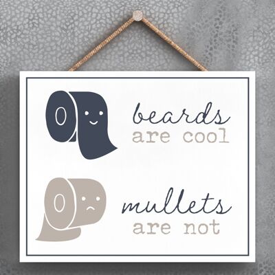 P3387 - Beards And Mullets Modern Grey Typography Home Humour Wooden Hanging Plaque