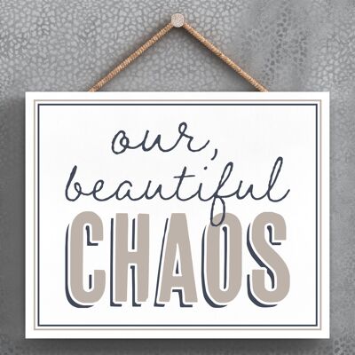 P3389 - Beautiful Chaos Modern Gray Typography Home Humor Placa colgante de madera