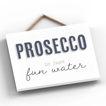 P3392 - Prosecco Fun Water Modern Grey Typography Home Humor Plaque à suspendre en bois 2