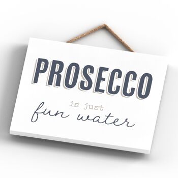 P3392 - Prosecco Fun Water Modern Grey Typography Home Humor Plaque à suspendre en bois 4