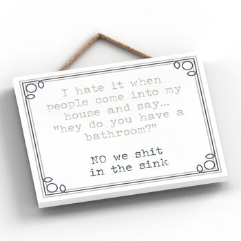 P3398 - We Poo In The Sink Modern Grey Typography Home Humor Plaque à suspendre en bois 2