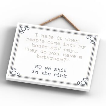 P3398 - We Poo In The Sink Modern Grey Typography Home Humor Plaque à suspendre en bois 4