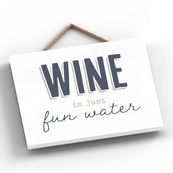 P3400 - Wine Fun Water Modern Grey Typography Home Humor Plaque à suspendre en bois 2