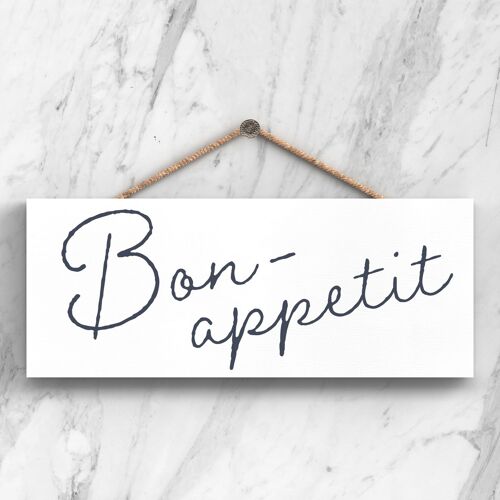 P3404 - Bon Appetit Modern Grey Typography Home Humour Wooden Hanging Plaque
