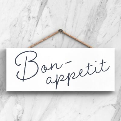 P3404 - Bon Appetit Modern Gray Typography Home Humor Placa colgante de madera