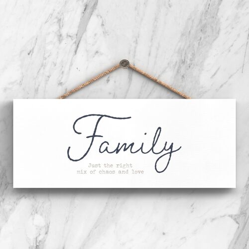 P3405 - Family Chaos Love Modern Grey Typography Home Humour Wooden Hanging Plaque