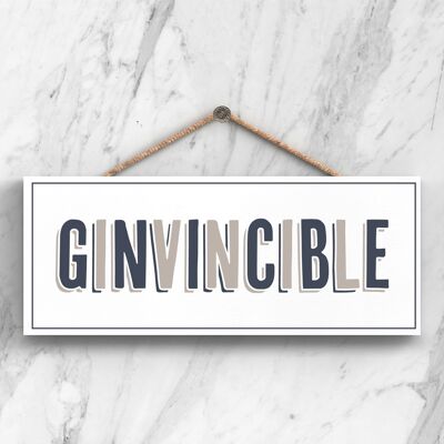 P3407 - Ginvincible Modern Grey Typography Home Humour Wooden Hanging Plaque