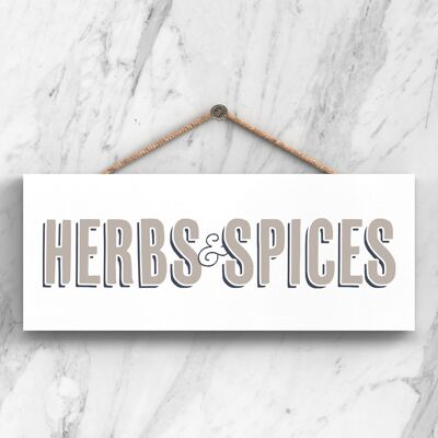 P3408 - Herbs And Spices Modern Grey Typography Home Humour Wooden Hanging Plaque