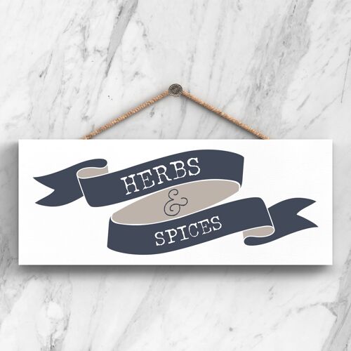 P3409 - Herbs And Spices Modern Grey Typography Home Humour Wooden Hanging Plaque