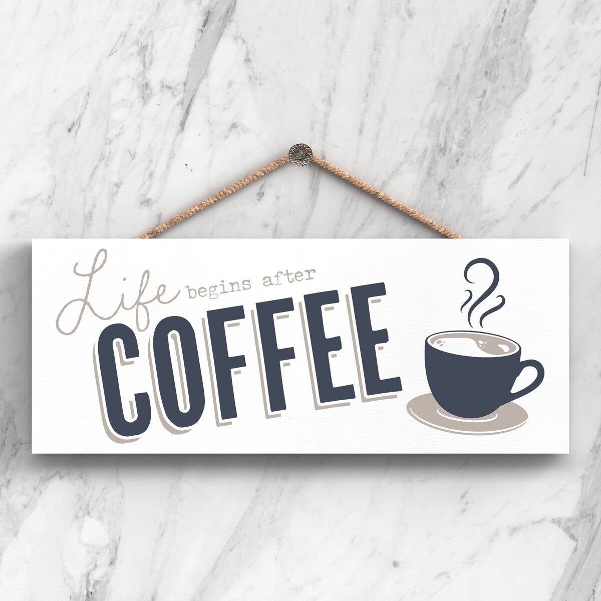P3411 - Life After Coffee Modern Gray Typography Home Humor Placa colgante de madera