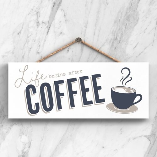 P3411 - Life After Coffee Modern Grey Typography Home Humour Wooden Hanging Plaque