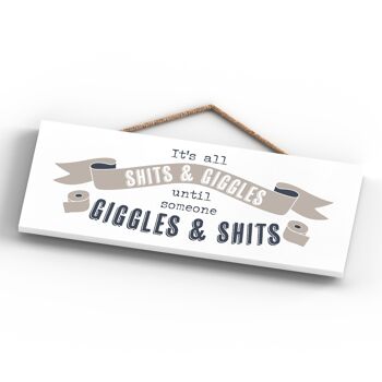 P3412 - S**** And Giggles Modern Grey Typography Home Humor Plaque à suspendre en bois 4